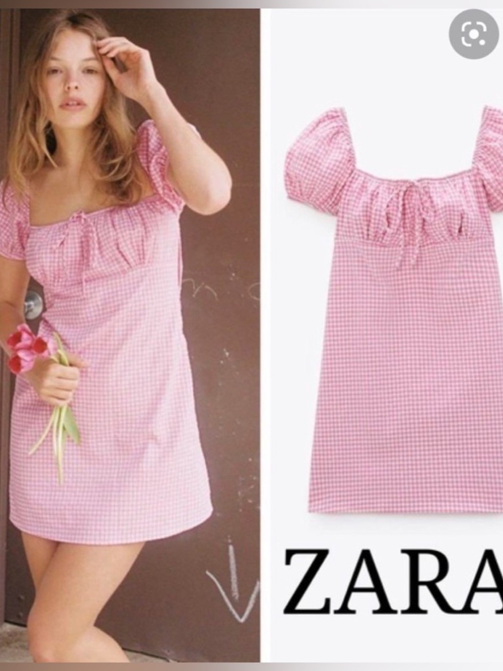 Zara dress, pink and white carrot dress xs. there are slightly puffed sleeves.